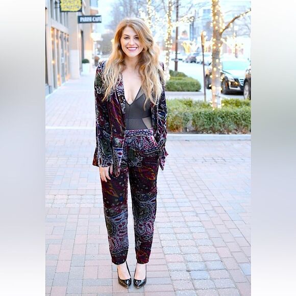 ZARA Velvet Suit Silk Blazer & Pants Set Size S • BLOGGER FAVORITE • RARE • - Picture 10 of 16